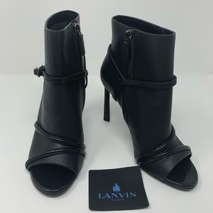 Lanvin Black Leather Open-Toe Booties